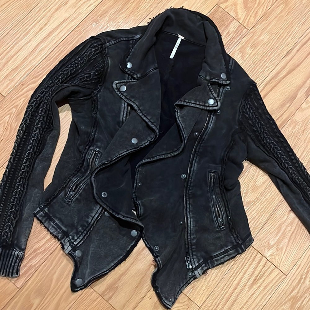 Free People Distressed Punky Zip Up Sweater